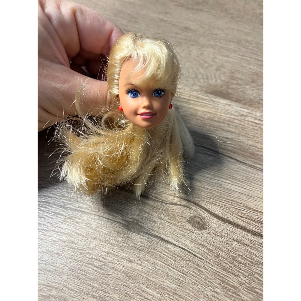 Vintage Barbie Doll Head Blonde Blue Eyes Red Earrings Fun Play Toy Collectible